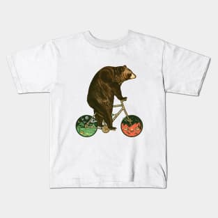 Cycling Bear, Biker Bear, Retro Vintage Funny Bear Humor, Bear Pun, Cycling Humor, Cycling Pun, Bear Sarcasm, Bear Art, Bear Riding Bike, Bicycle Riding Bear Fun Art, Hipster Bear Rider Kids T-Shirt